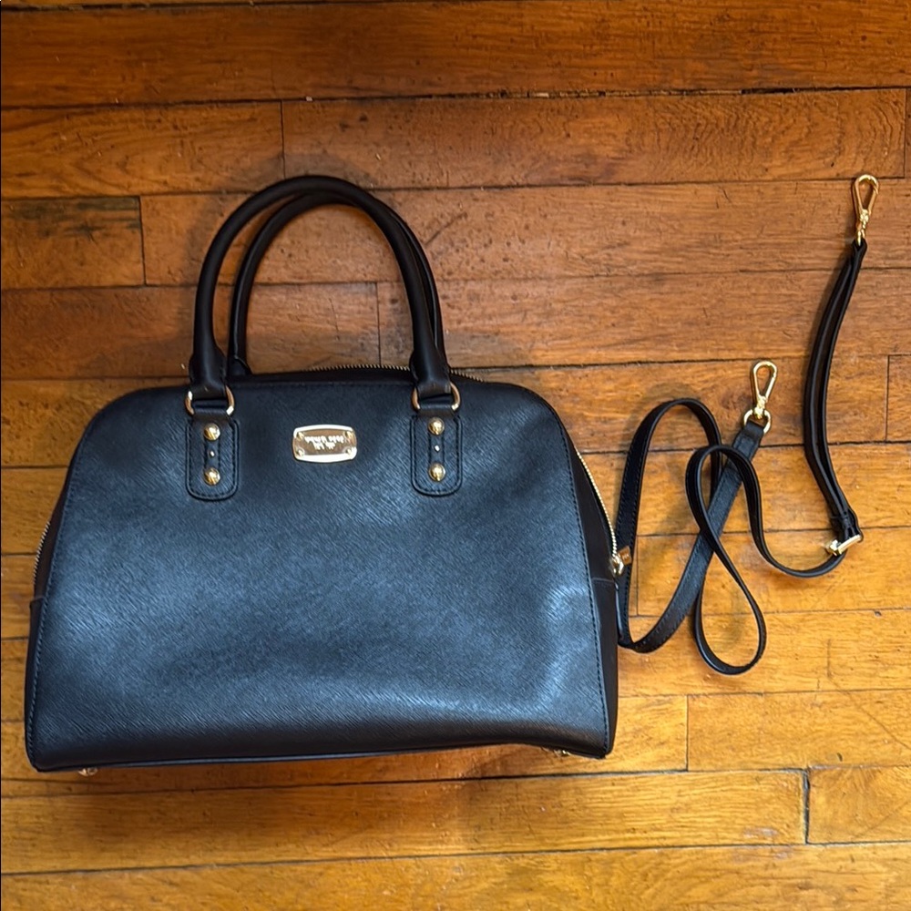 Michael Kors Black Satchel with Structured Design and Metallic Accents